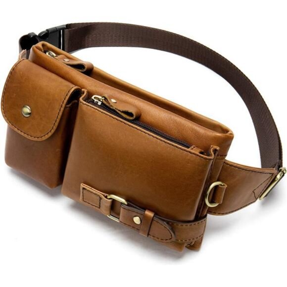 Cowhide Waist Fanny Pack-Genuine Leather Camel
